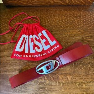 Diesel Red Belt with Logo Buckle